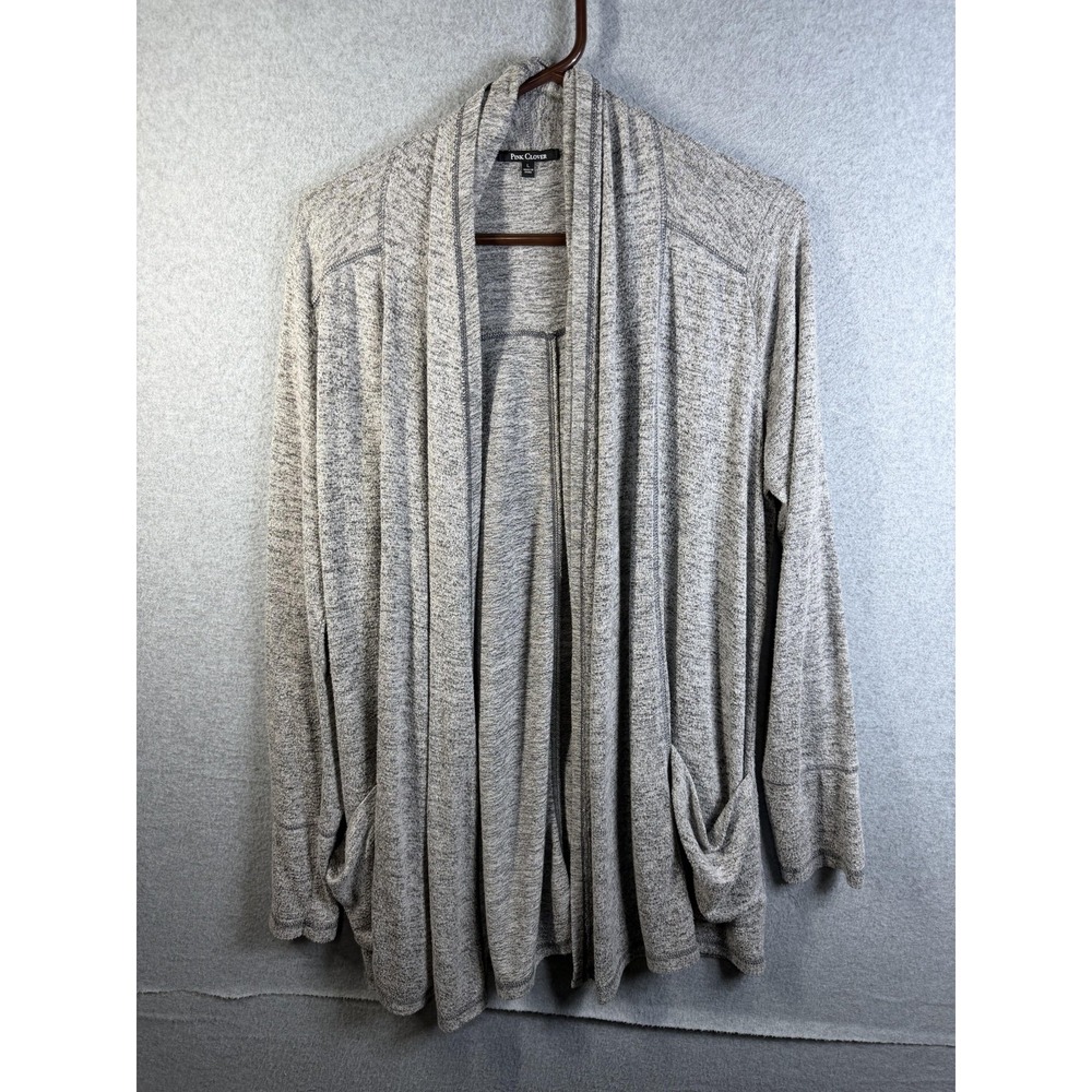 Pink Clover Cardigan Womens Large Gray Open Front Lightweight Sweater Pockets